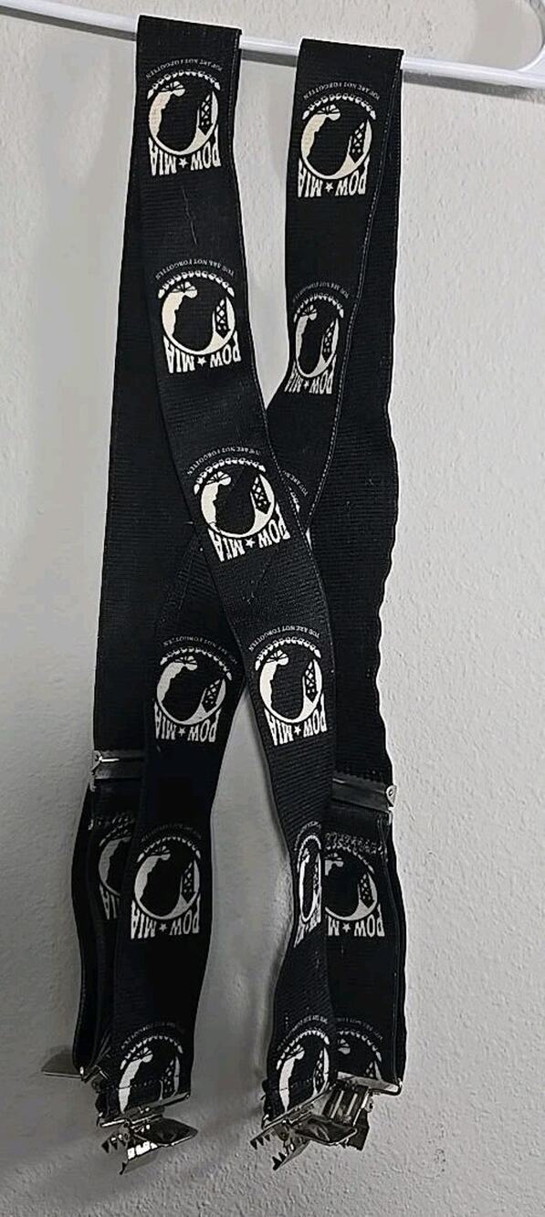 POW MIA Adjustable Black Suspenders Military Patriotic Clip-On Adult